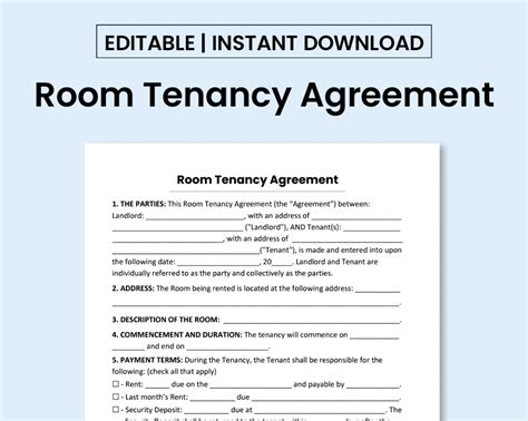 Room Tenancy Agreement Template Pdf Form Word Document Printable