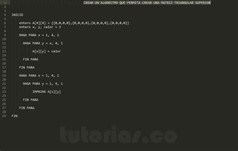 Arreglos Pseudocodigo Crear Matriz Triangular Superior Tutorias Co