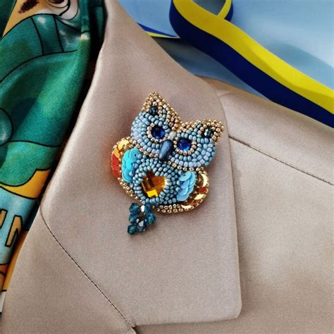 Жовто блакитна брошка сова LAVT17, Лаврова Тетяна - ручної роботи на ...