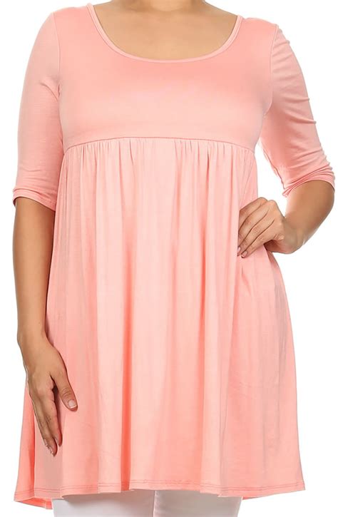 Women Plus Size Half Sleeve Solid Babydoll Casual Tunic Top Dress Pink