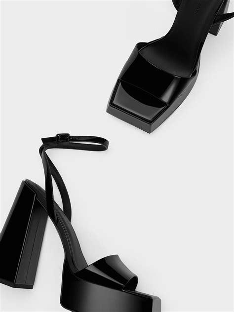 Black Patent Ankle Strap Platform Sandals Charles And Keith Sg