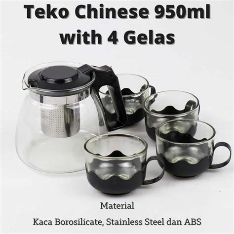 Jual Teko Chinese Teapot Pitcher Teh Kopi 950ml With 4 Gelas Set Di