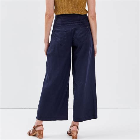 Pantalon Large Taille Haute Bleu Fonc Femme Vibs