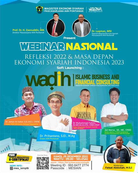 Prodi Magister Ekonomi Syariah Gelar Webinar Nasional Tema Refleksi