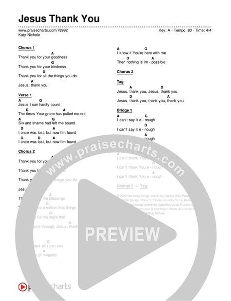 Jesus Thank You Chords Pdf Katy Nichole Praisecharts