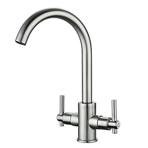 Funime Brushed Kitchen Sink Taps Mixers Traditional Dual Lever Monoblo