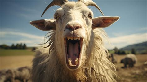 Premium Photo Portrait Of A Funny Goat Screaming