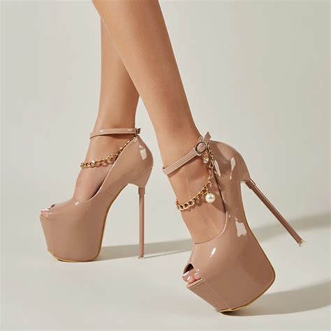 Liyke Summer Cm Extreme High Heels Women Sexy Metal Chain Ankle Strap