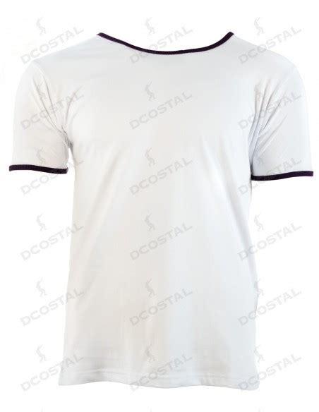 Camiseta Manga Corta Costalero Blanca Filo Morado Cuello Amplio