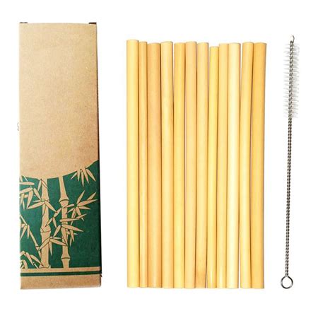 Set Bamboo Disposable Straw Natural Organic 100 Bidegradable With Case