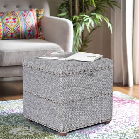 Joveco Tufted Storage Ottoman Square Footrest Stool Coffee Table with Tray Lid & Nailhead Trim ...