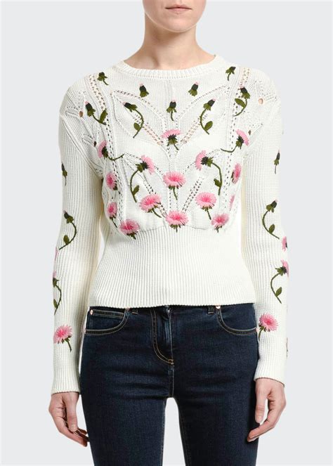 Valentino Floral Embroidered Sweater Bergdorf Goodman Embroidered Sweater Outfit