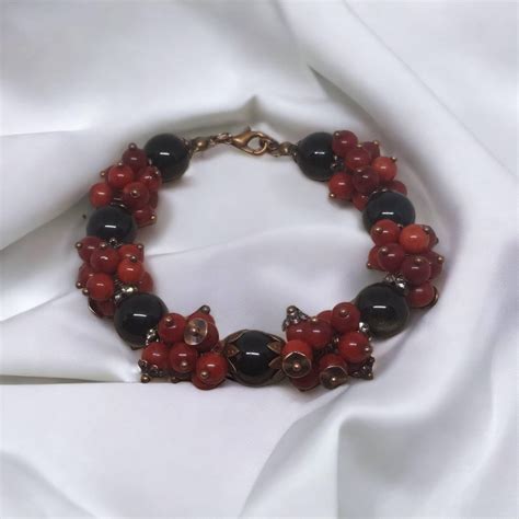 Unique Bracelet Made Of Red Jaspers And Black Obsidians With Etsy