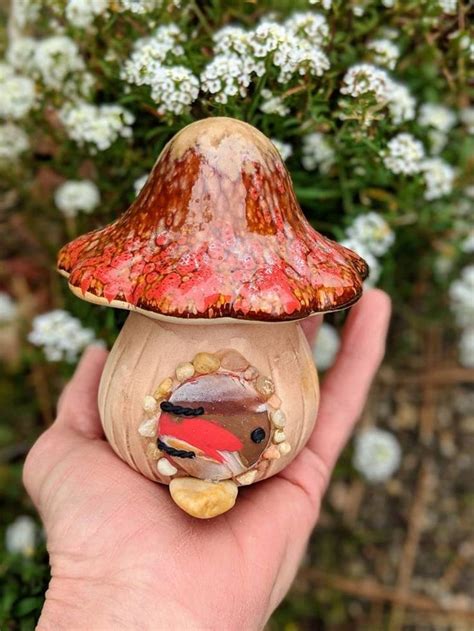 Ceramic Red Mushroom Fairy House Outdoor Mushroom Gnome Home Etsy