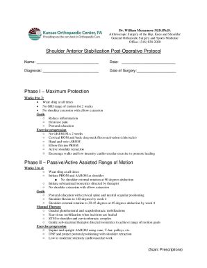 Fillable Online Shoulder Anterior Stabilization Post Operative Protocol