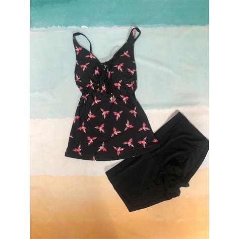 Jual Swimsuit Set Bikini Baju Renang Wanita Tankini Black With Birds