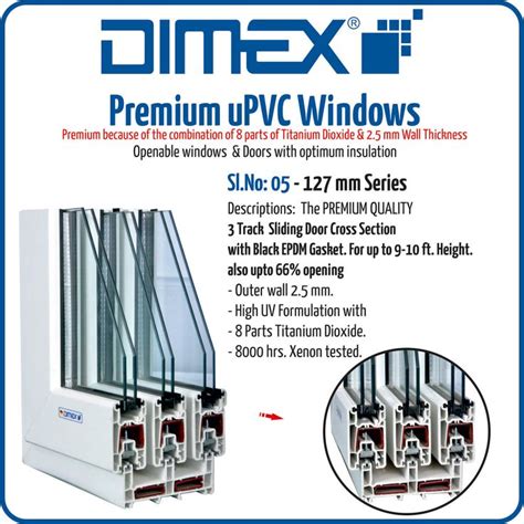 Dimex UPVC 127mm Series 3 Track Sliding Door Cross Section Dimex