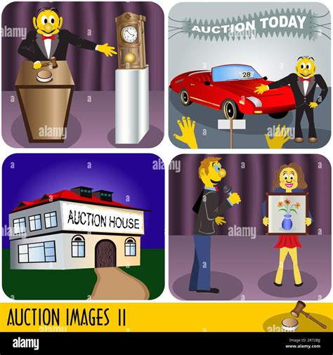 Illustration of four auction images, cartoon style Stock Vector Image ...