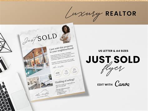 Real Estate Agent Just Sold Flyer Gold Luxury Realtor Template Realtor