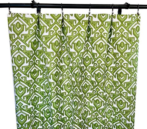 Dark Green Curtains, Moss Green Geometric Damask Azteca Mediterranean Curtains, Green Valance ...