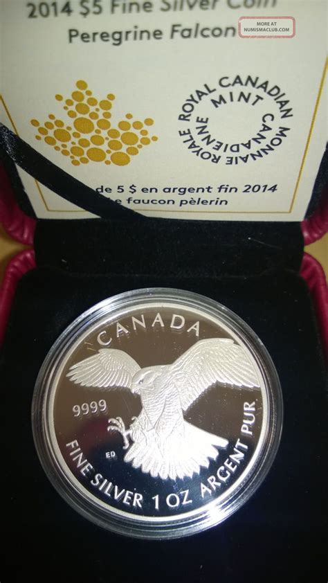 Canada 2014 Peregrine Falcon 1 Oz Fine Silver 5 Proof Coin