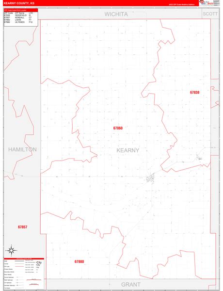 Kearny County, KS Zip Code Wall Map Red Line Style by MarketMAPS - MapSales