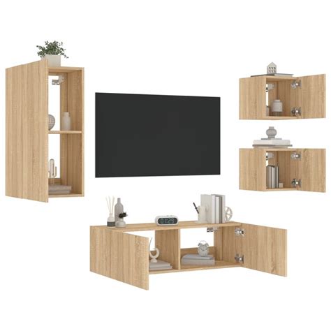 Home Meuble TV muraux 4 pcs avec lumières LED chêne sonoma