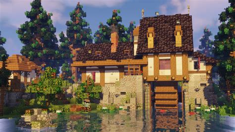 Medieval Half-Timbered Water Mill Minecraft Map