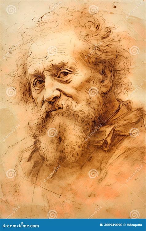 Portrait Of An Old Man From The Renaissance With Ink And Watercolor