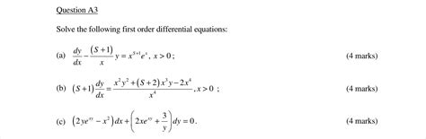 Solved Question A3 Solve The Following First Order Chegg