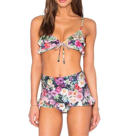 Women S Floral Push Up Padded Bra Bandage Bikini Set Bathing Swimwear