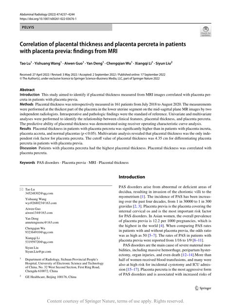 Correlation Of Placental Thickness And Placenta Percreta In Patients