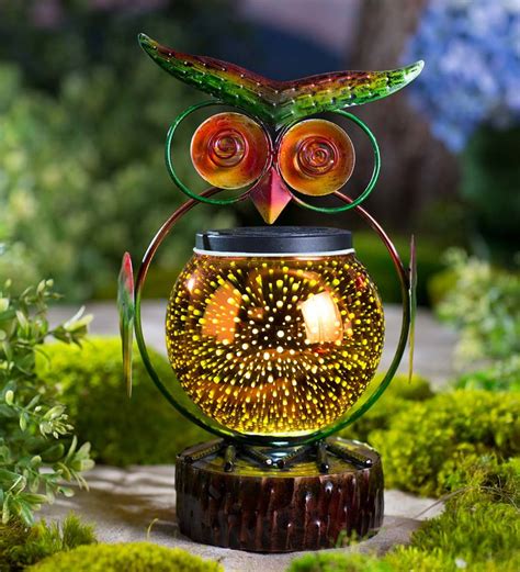 Metal Owl Sculpture With Solar D Lighted Globe Wind And Weather