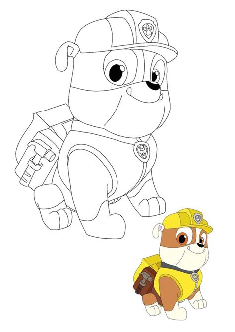 Paw Patrol Rubble coloring sheet with sample how to color in 2022 | Paw ...