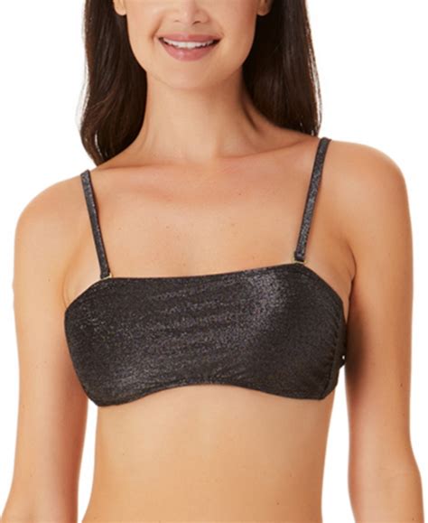 California Waves Juniors Black Metallic Shine Bandeau Bikini Top