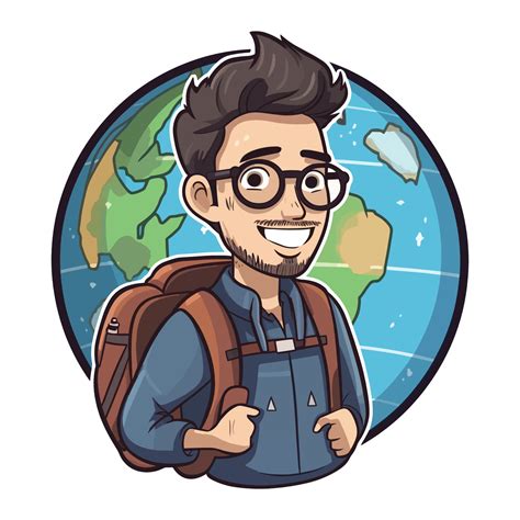 Cartoon Male Traveler Or Backpacker Travels In The World Vector