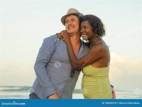 Happy And Beautiful Mixed Ethnicity Couple With Beautiful Afro American