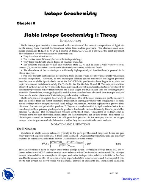 Stable Isotope Geochemistry Lecture Notes Docsity