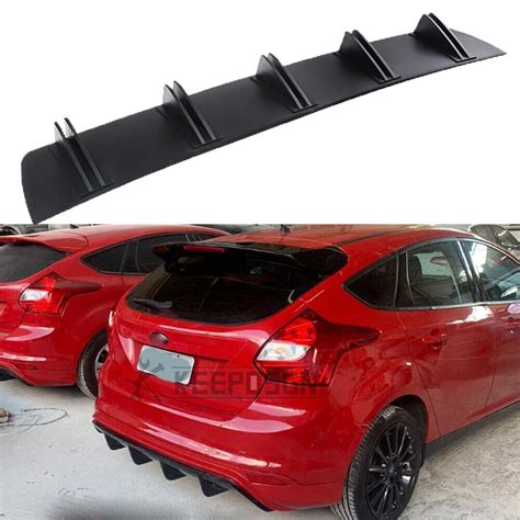 Matte Black Rear Lip Bumper Diffuser Shark Fin Spoiler Wing For Ford