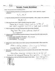 Answers To Periodic Trends Worksheet Name 5 Date F Periodic Trends