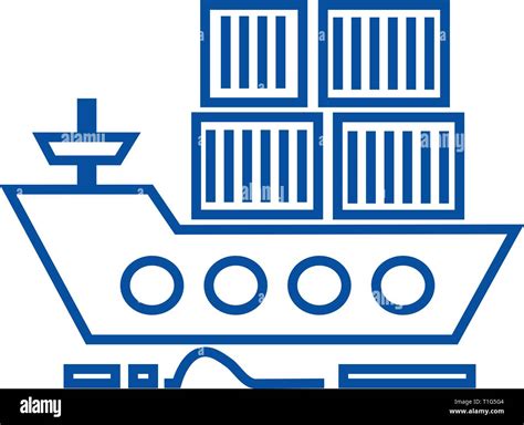 Cargo Delivery By Sea Ship Line Icon Concept Cargo Delivery By Sea