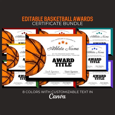 End Of Season Basketball Awards Editable Basketball Award Certificate