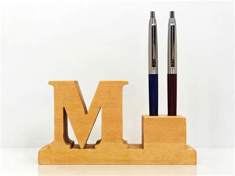 Pen Holder Personalized Wooden Desk Pen Holder With Letter