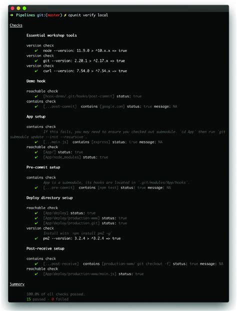 opunits verify command  test pipelines workshop