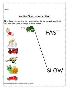 Fast & Slow Tempo Assessment Worksheets | Fast and slow, Kindergarten worksheets, Learn faster