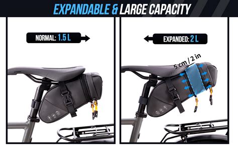 Autowt Bike Saddle Bag Waterproof Bike Seat Bag Expandable To 2l Reflective Under Seat Bicycle