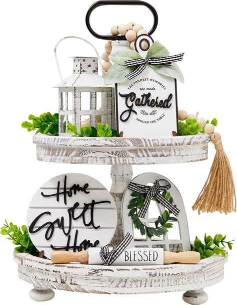 Amazon Houmury Set Of 16 Farmhouse Tiered Tray Decor With 1