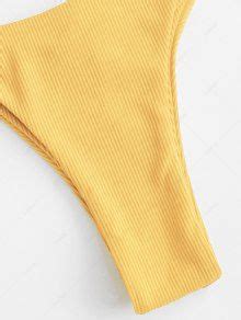 ZAFUL Ribbed Scrunch Butt String Thong Bikini Swimwear In YELLOW ZAFUL 2026