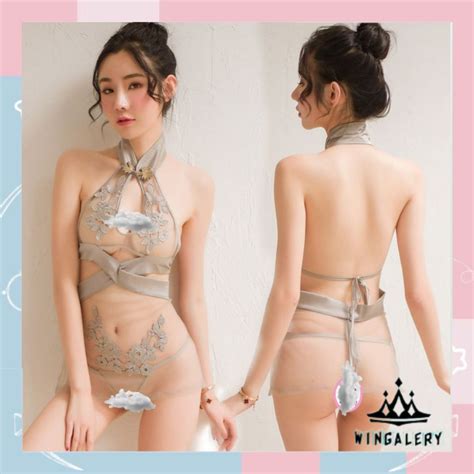 Jual WINGALERY Set Lingerie G String Kerah Bordir Bunga Tanpa Lengan