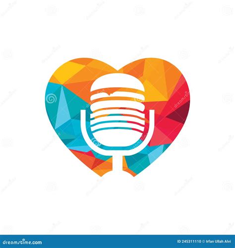 Food Podcast Vector Logo Design Burger And Mic With Heart Shape Icon